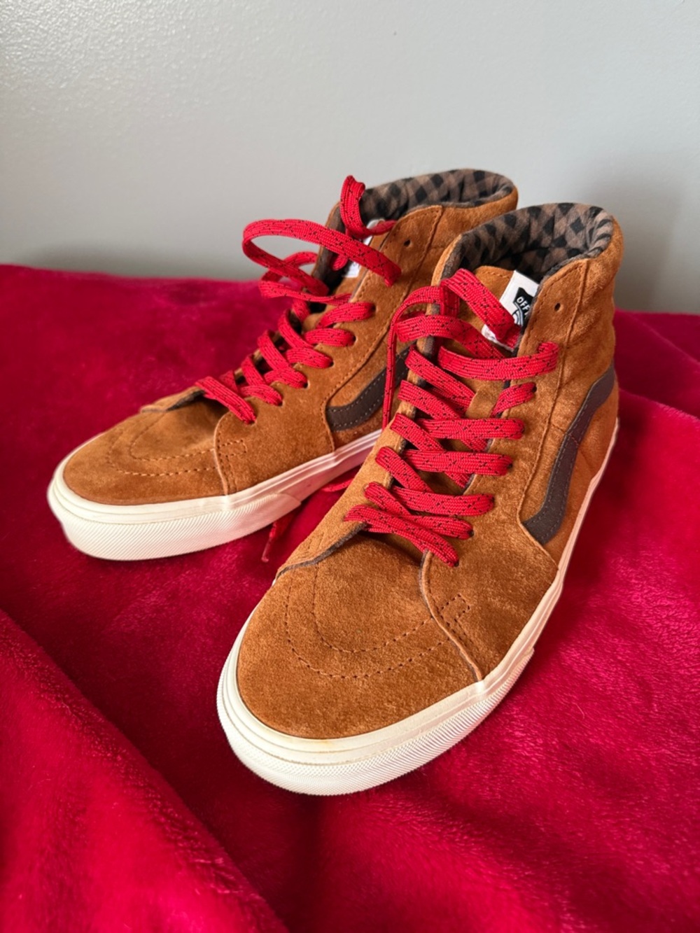 Vans Brown Suede High-Top Sneakers with Red Laces